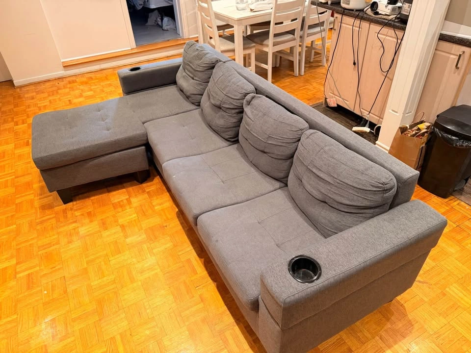 Gray Sectional Sofa w/ Chaise & Cupholders - photo 3