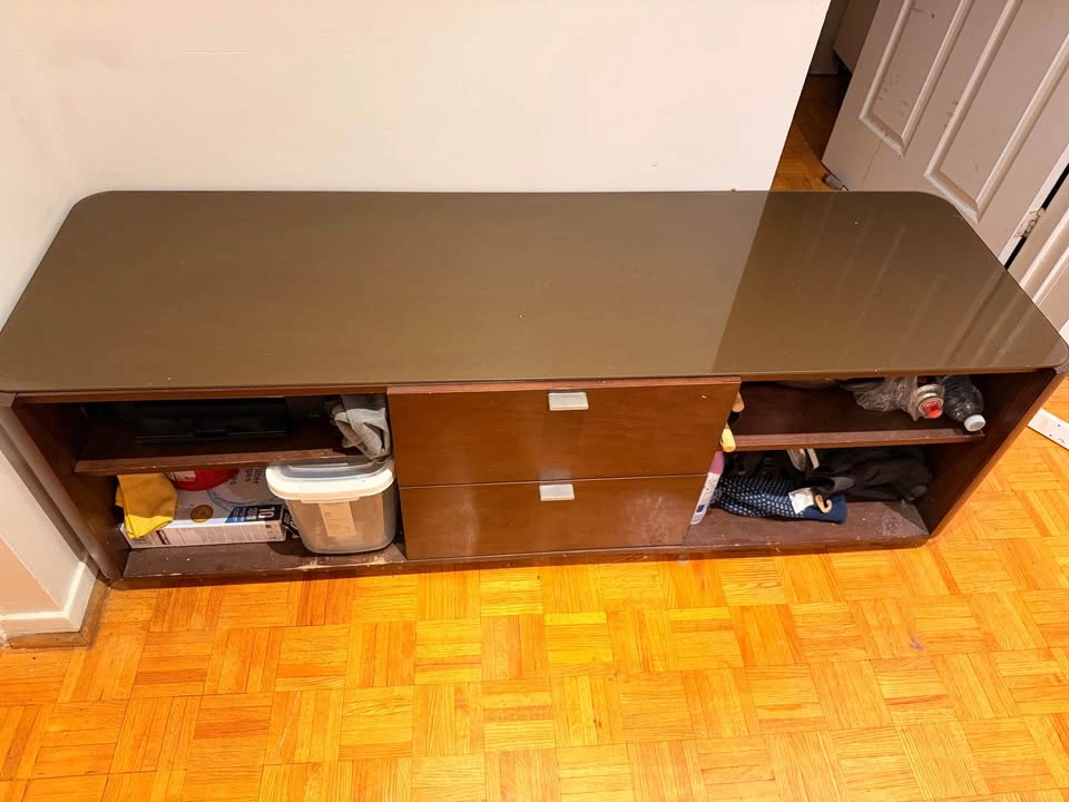 Brown Media Console with Drawers and Shelves - photo 2