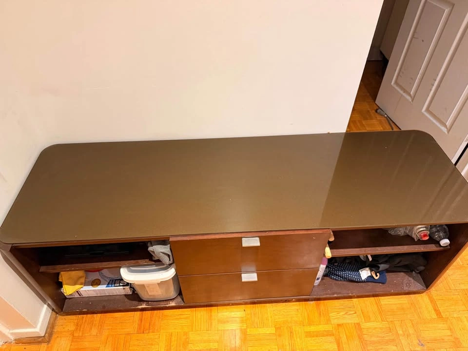 Brown Media Console with Drawers and Shelves - photo 3