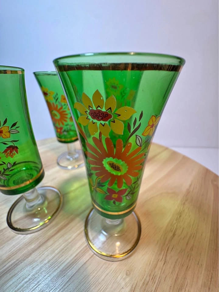 Mid-Century Modern Green Glass Goblets (Set of 4)