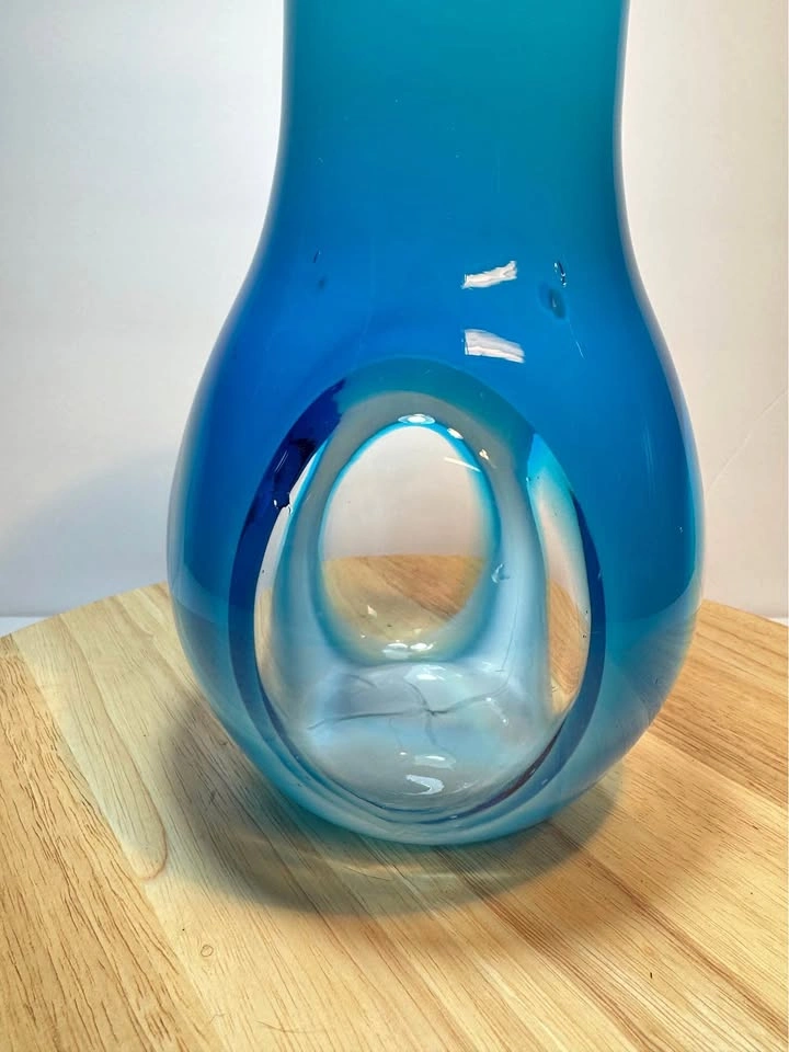 HANDBLOWN MCM VINTAGE Cased Glass Vase - Aqua Blue