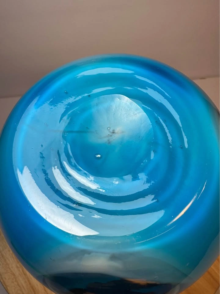 HANDBLOWN MCM VINTAGE Cased Glass Vase - Aqua Blue - photo 2