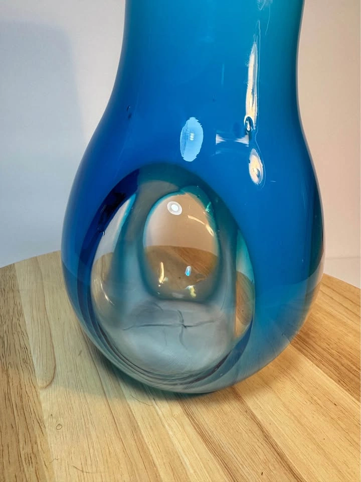 HANDBLOWN MCM VINTAGE Cased Glass Vase - Aqua Blue - photo 4