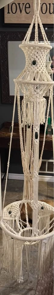 Vintage Handmade Extra Large Macramé Double Plant Hanger - photo 3