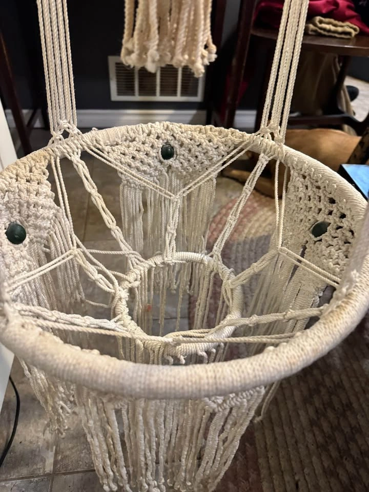 Vintage Handmade Extra Large Macramé Double Plant Hanger - photo 4