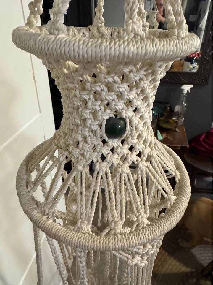 Vintage Handmade Extra Large Macramé Double Plant Hanger - photo 5