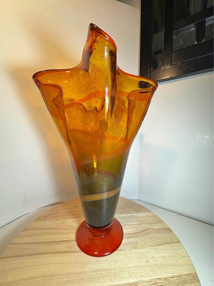 Mid-Century Murano Style Art Glass Vase - Bullicante Citrus Deco