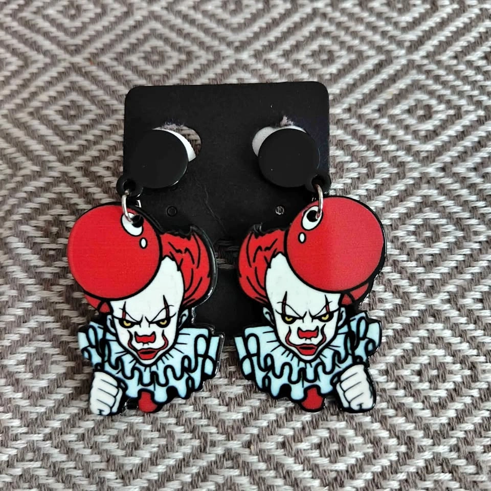 Pennywise "IT" Horror Clown Acrylic Drop Earrings - NEW