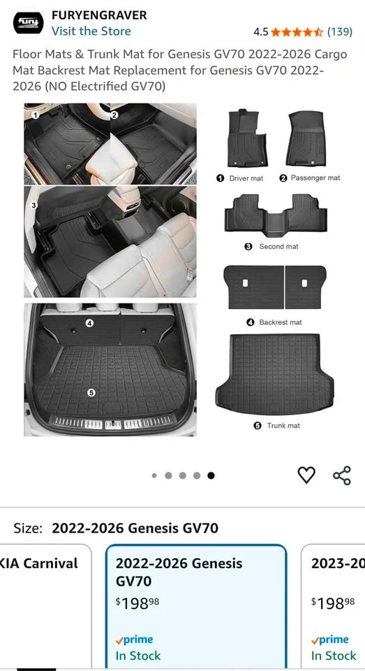 Genesis GV70 2022-2026 Floor Mats + Trunk Liner Set - photo 2