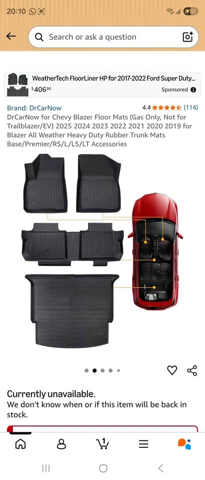 Chevy Blazer 2019-2025 Floor Mats + Trunk Liner | Brand New - photo 2