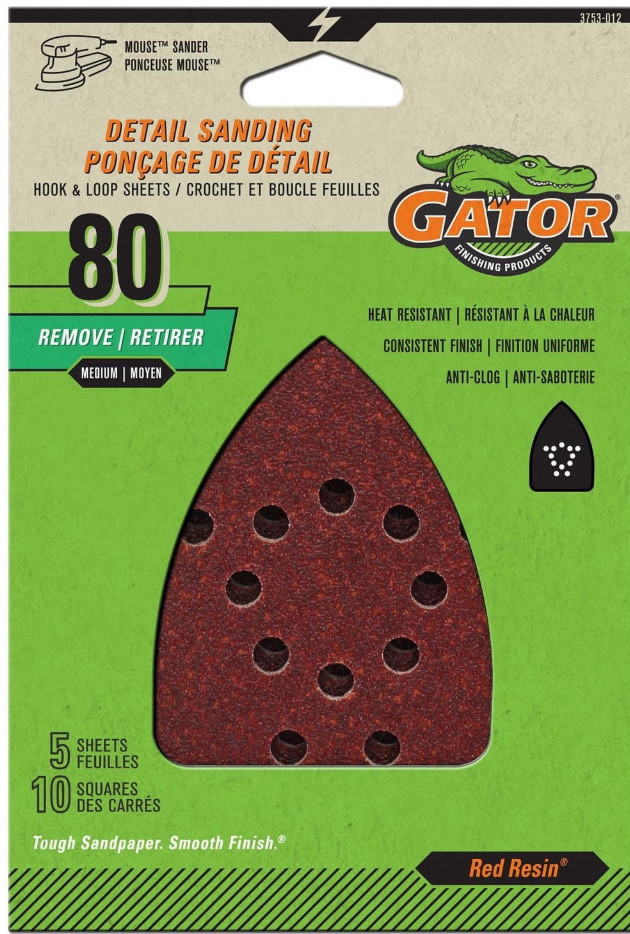 Gator Hook and Loop Detail Mouse Sanding Sheet, 5 P