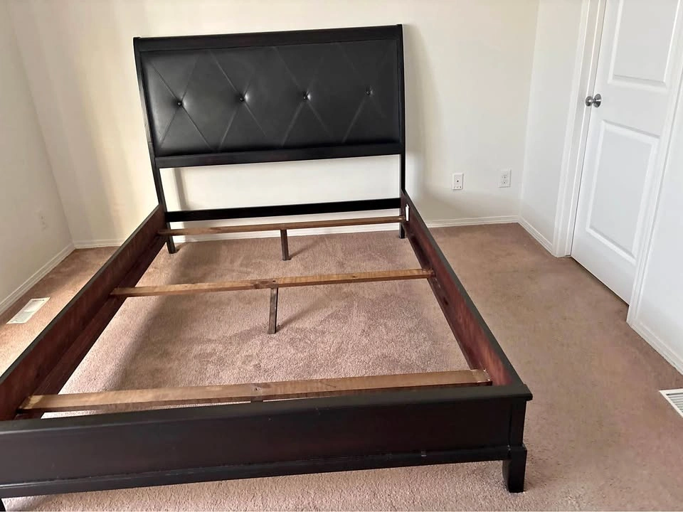 Queen Bed Frame - Modern Black Tufted Headboard