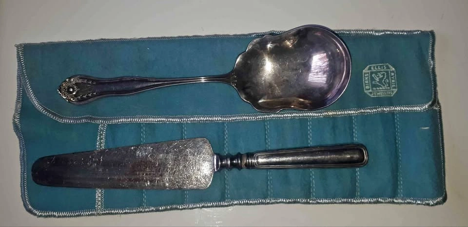 Birks Silver Plated Cake Knife, Serving Spoon, Salt Service