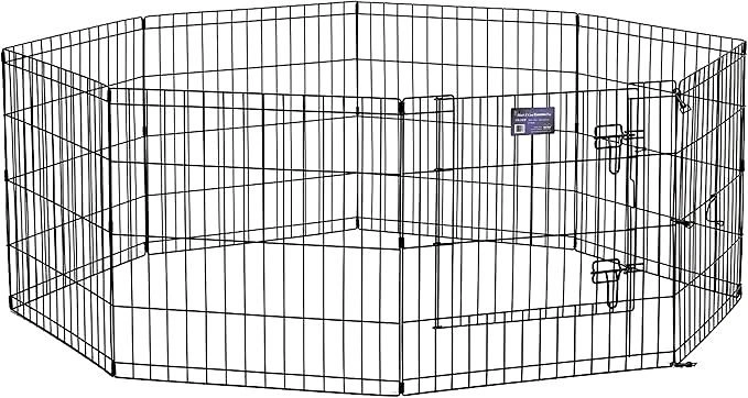 Foldable Metal Pet Playpen/ Fence with Door – Black, 24” High