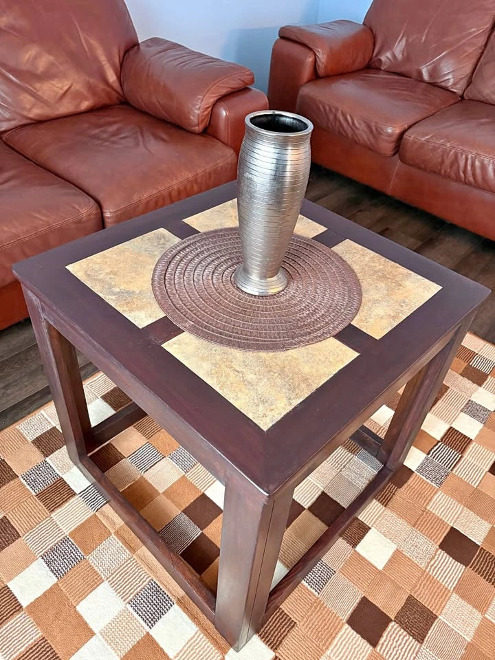 Wood end table with tile top