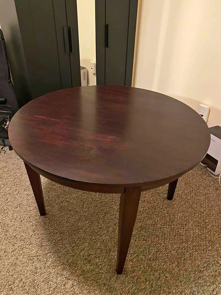 Moving Sale: Dark wood round dining table