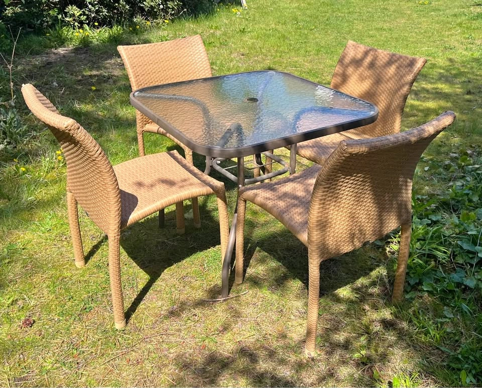 Ratana 5-Piece Outdoor Patio Dining Set - 4 Chairs + Glass Table