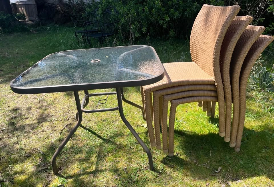 Ratana 5-Piece Outdoor Patio Dining Set - 4 Chairs + Glass Table - photo 4