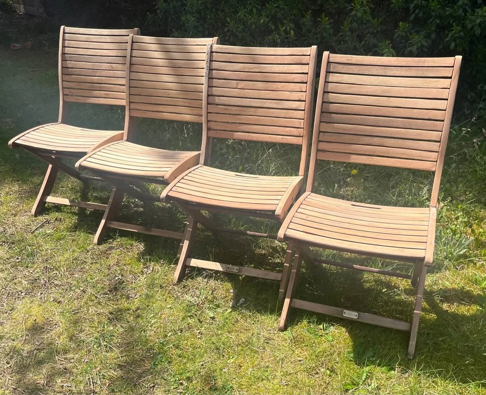 Teak Dining Chairs Set of 4 – Solid Wood - Folding - photo 2