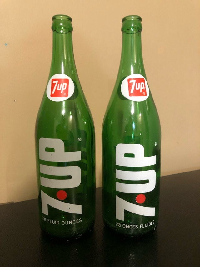 7Up Bottles - 2 x 28oz Vintage