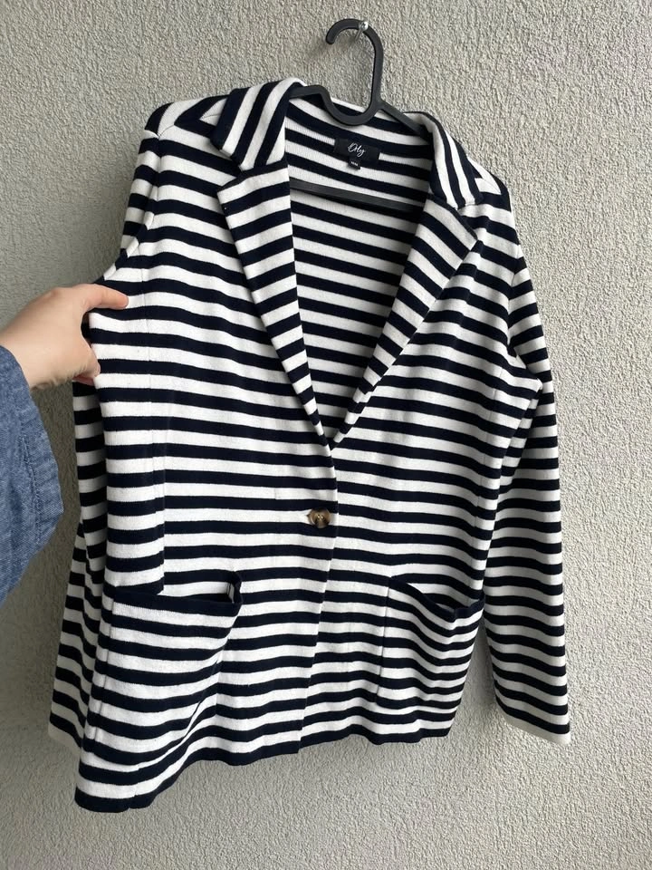 Orly Cotton Knit Blazer, size M | Casual Stretch Jacket | Stripe - photo 2