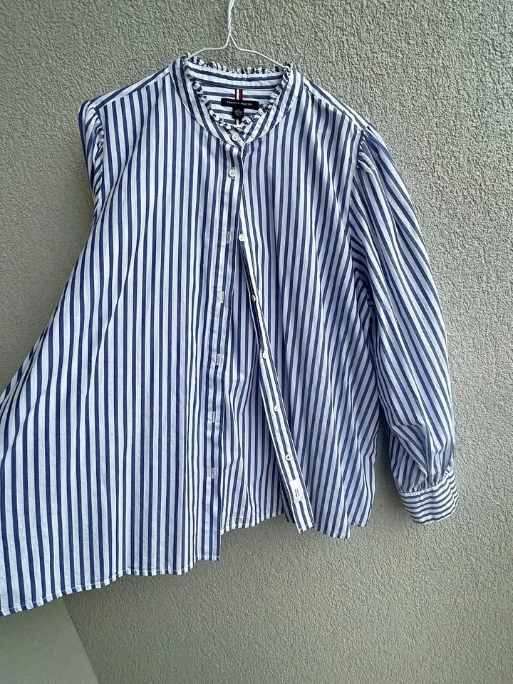 Tommy Hilfiger Blue White Stripe Shirt XL | Button Down Blouse |