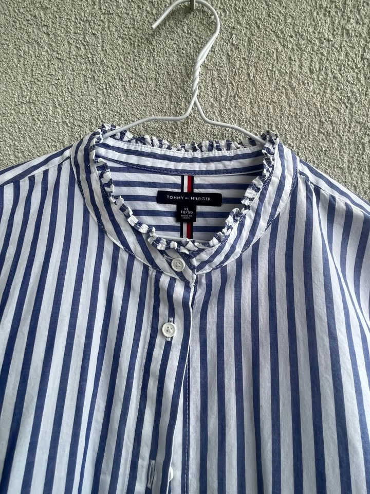 Tommy Hilfiger Blue White Stripe Shirt XL | Button Down Blouse | - photo 5