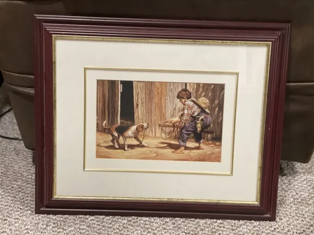 Framed Art Print - Boy and Dog Scene