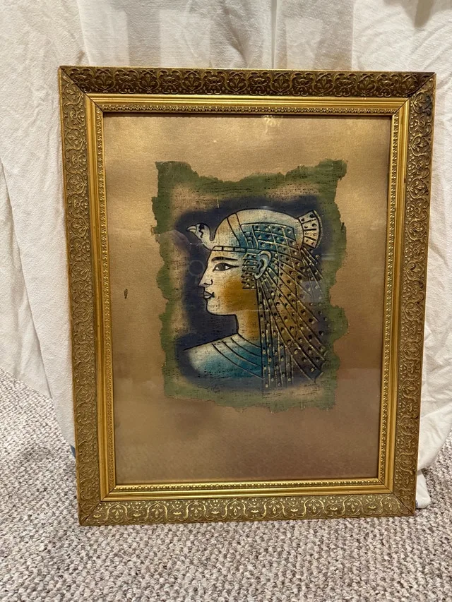 Egyptian Art: Pharaoh/Queen Profile in Ornate Gold Frame
