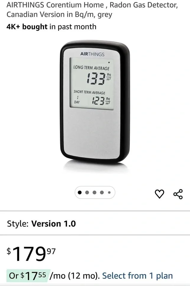 AIRTHINGS Corentium Home Radon Gas Detector Canadian Version gre