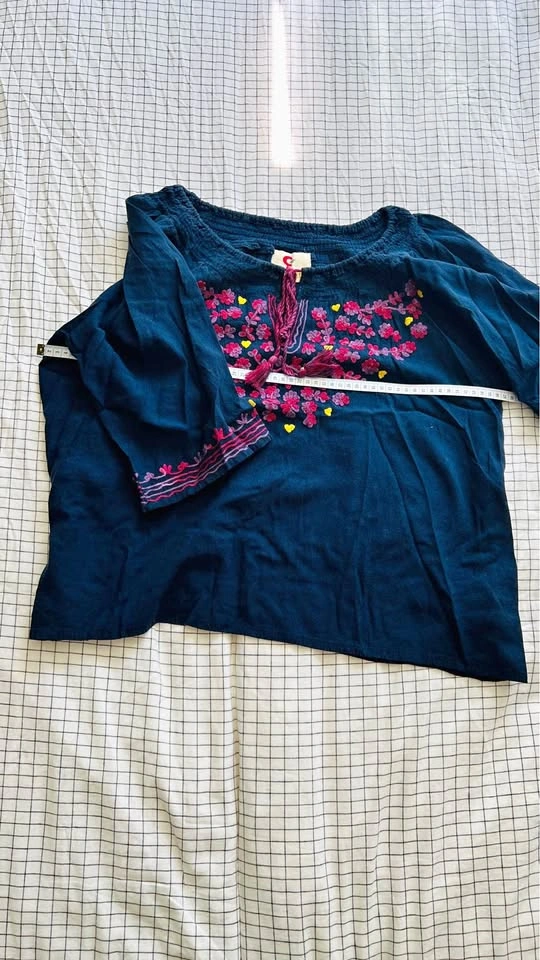 Navy Blue Embroidered Boho Top