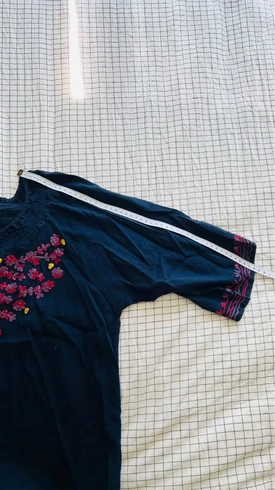 Navy Blue Embroidered Boho Top - photo 2