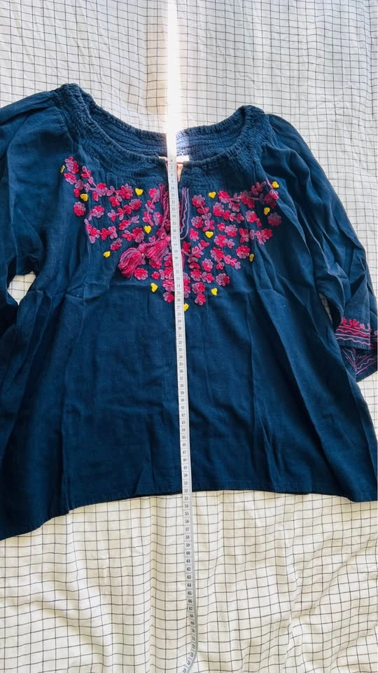 Navy Blue Embroidered Boho Top - photo 3