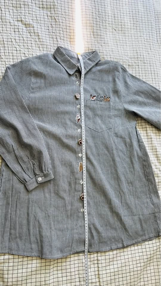 Striped Long Sleeve Shirt with Cat Buttons and Embroidered Cats - photo 4