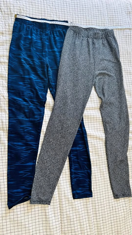 2 Pairs Women's Leggings - Blue Wavy & Black White Pattern