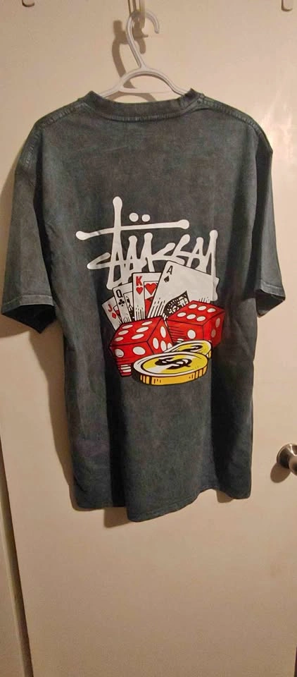 Stussy Dark Blue Faded T-Shirt - Casino Theme - Men's L