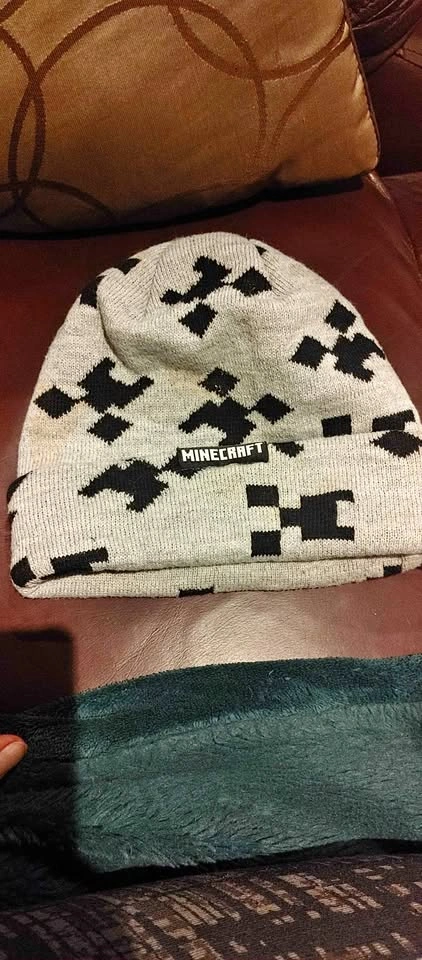 Minecraft Beanie Hat - Gray with Black Creepers - Cuffed, Unisex
