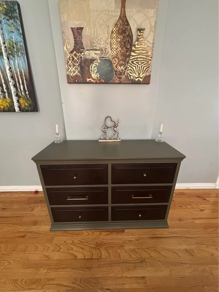 Refinished 6-Drawer Dresser | Moody Modern | Olive + Mahogany + - photo 4