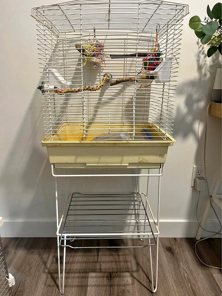 Fully set up bird cage
