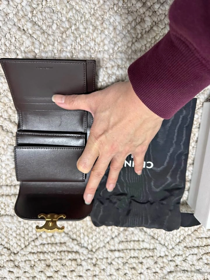 CELINE Triomphe Leather Wallet – Dark Brown (Authentic)
