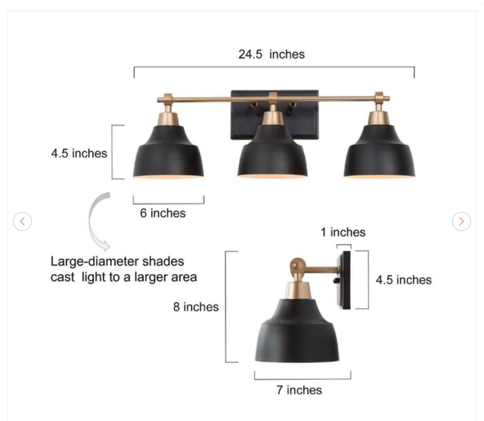 24.5 in. 3-Light Black Bell Vanity Light Fixture - photo 3
