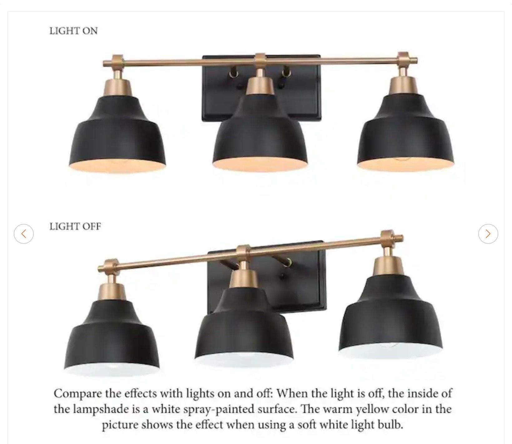 24.5 in. 3-Light Black Bell Vanity Light Fixture - photo 4