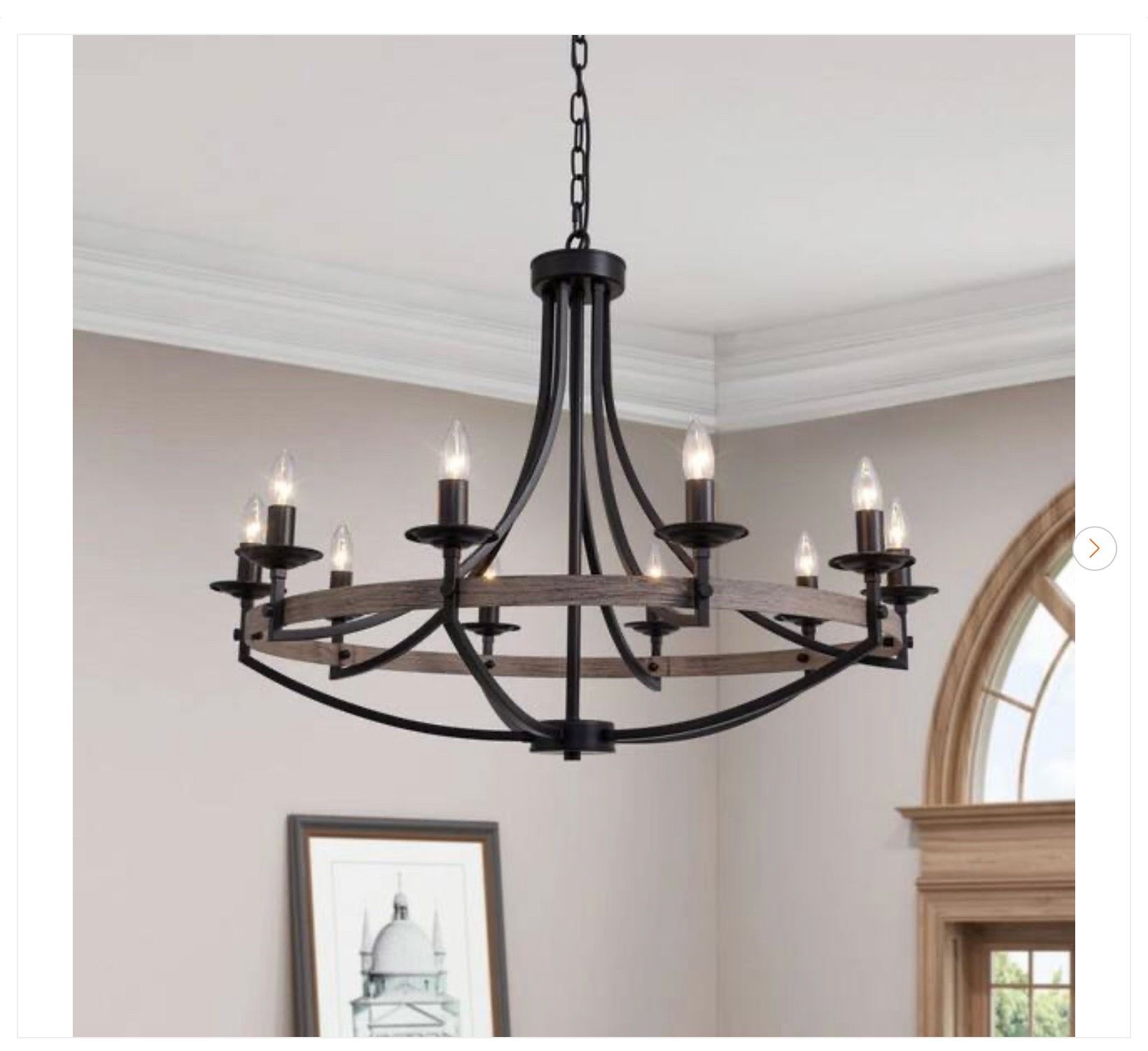 35 in. 10-Light Black Farmhouse Chandelier