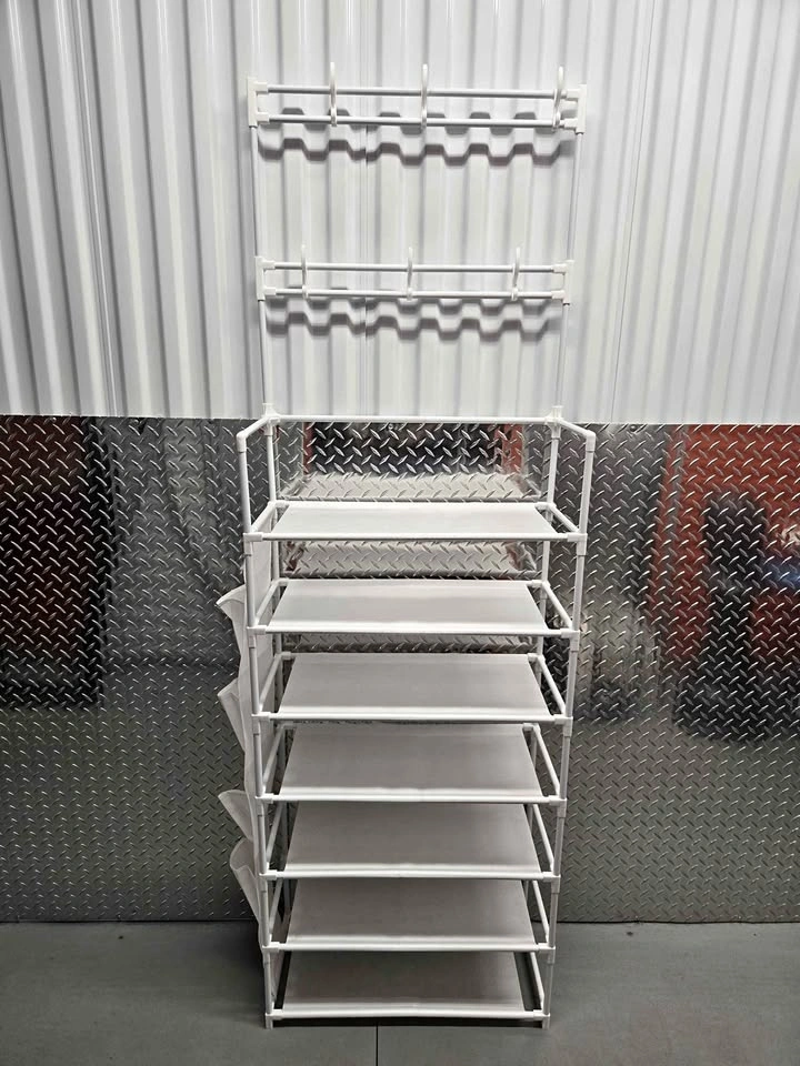 White 6-Tier Shoe Rack Storage Organizer w Hooks