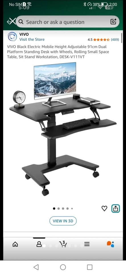 VIVO Black Electric Mobile Height Adjustable Standing Desk - photo 2