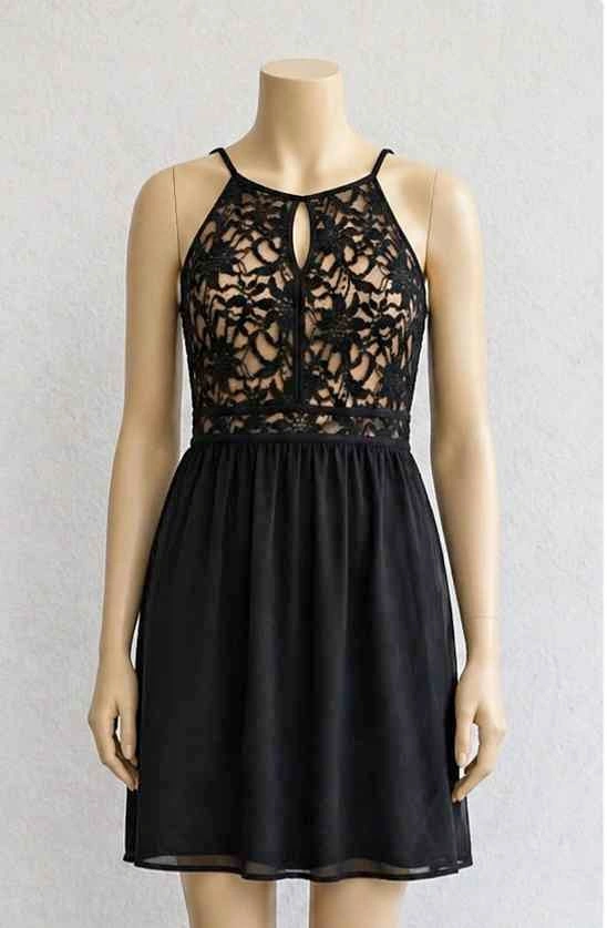 Navy LACE HALTER DRESS