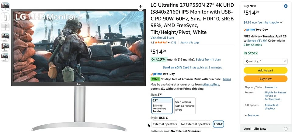 LG Ultrafine 27” 4K Monitor (27UP550N) - photo 2