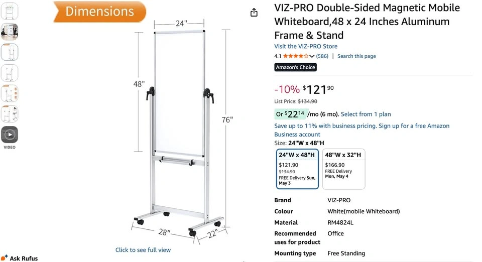 Double Sided Whiteboard 48” x 24” - photo 3