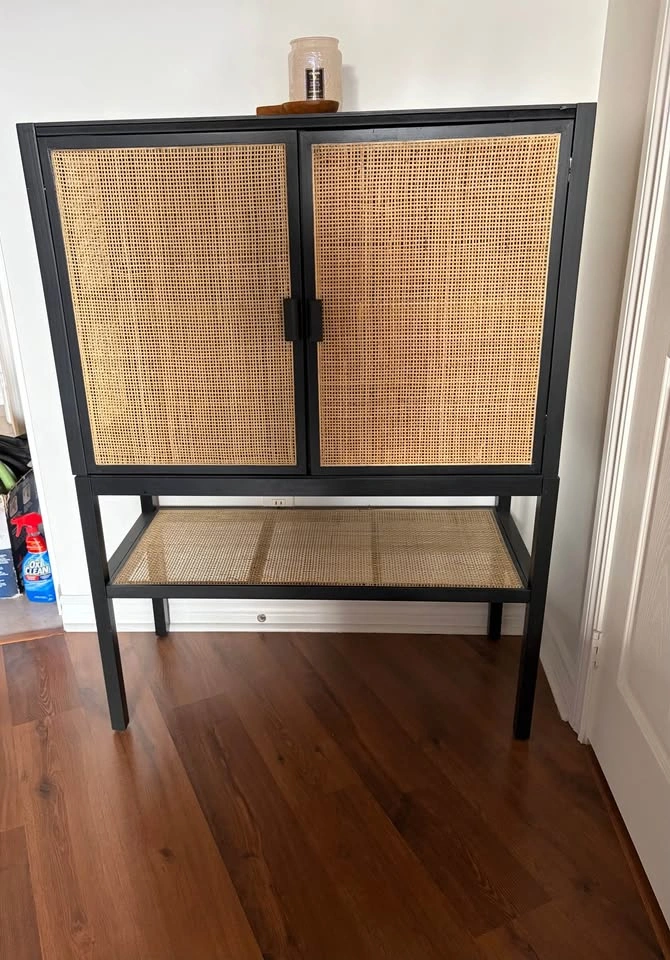 Pine Wood Natural Rattan 2 Door Cabinet - photo 2