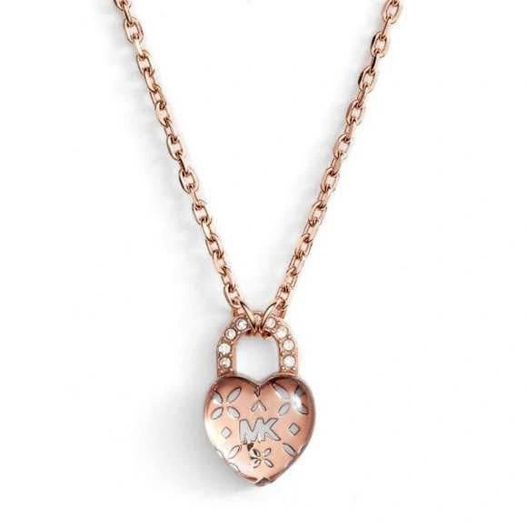 NWT Michael Kors Rose Gold Heart Lock Charm Necklace